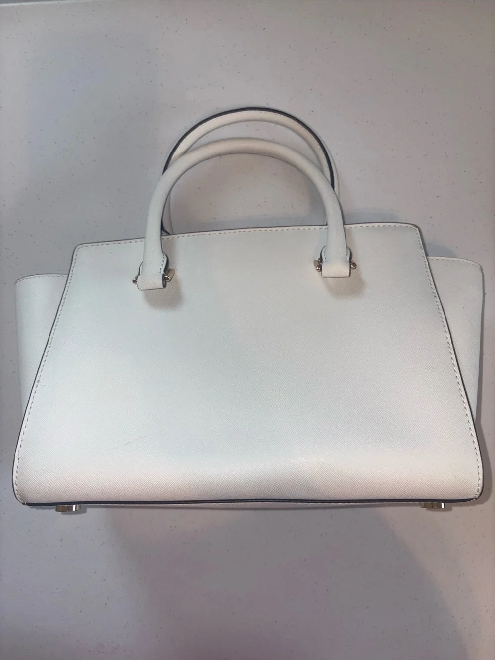 Michael Kors White Studded Saffiano Satchel with Silver Hardware